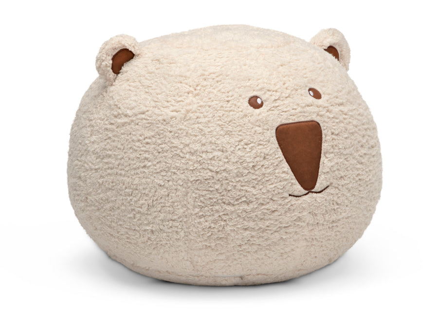 Cream Sherpa with Brown Leather (5047) 8-Bear Plush Foam Pouf Ottoman