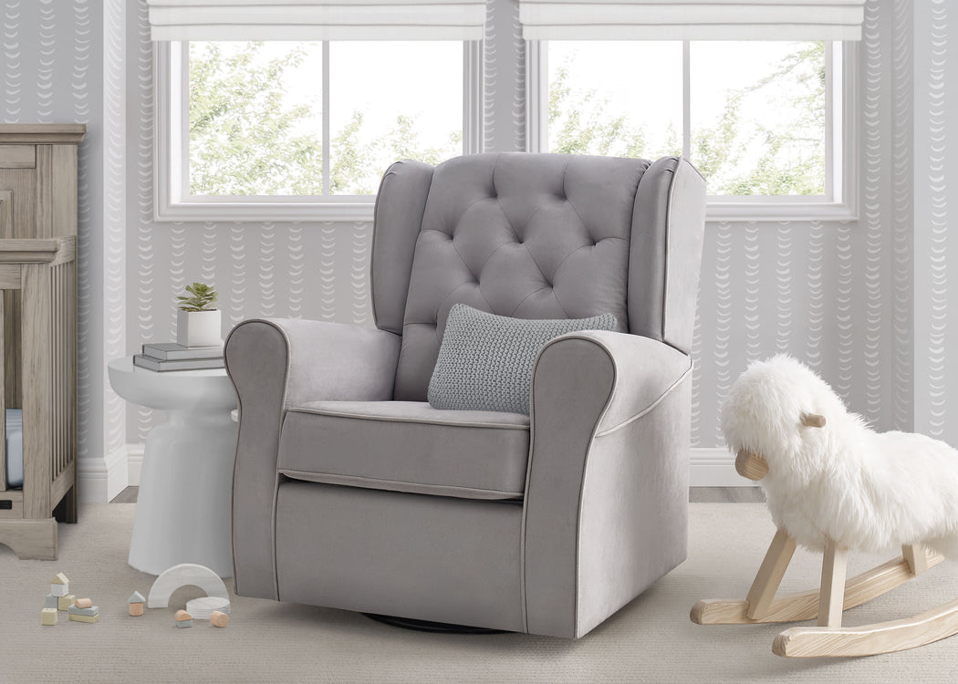 Delta Children Emerson upholstered swivel rocker glider in dove grey
