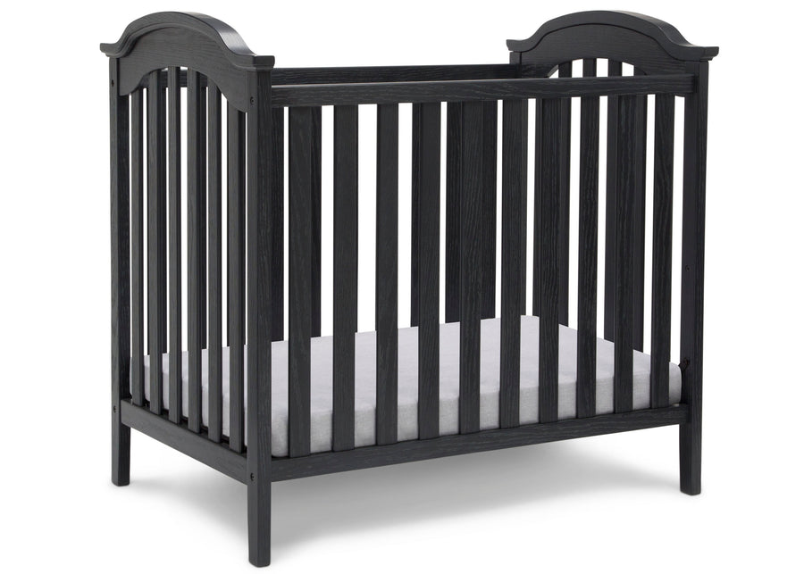Textured Midnight Grey (1347) 6-Farmhouse Mini Baby Crib with 2.75-inch Mattress