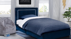 Upholstered Twin Bed Classic Navy Blue 6