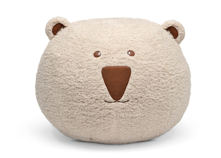 Cream Sherpa with Brown Leather (5047) 7-Bear Plush Foam Pouf Ottoman