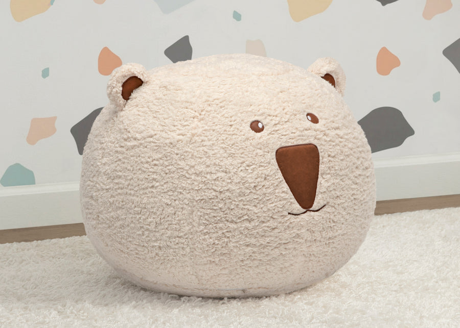 Cream Sherpa with Brown Leather (5047) 2-Bear Plush Foam Pouf Ottoman