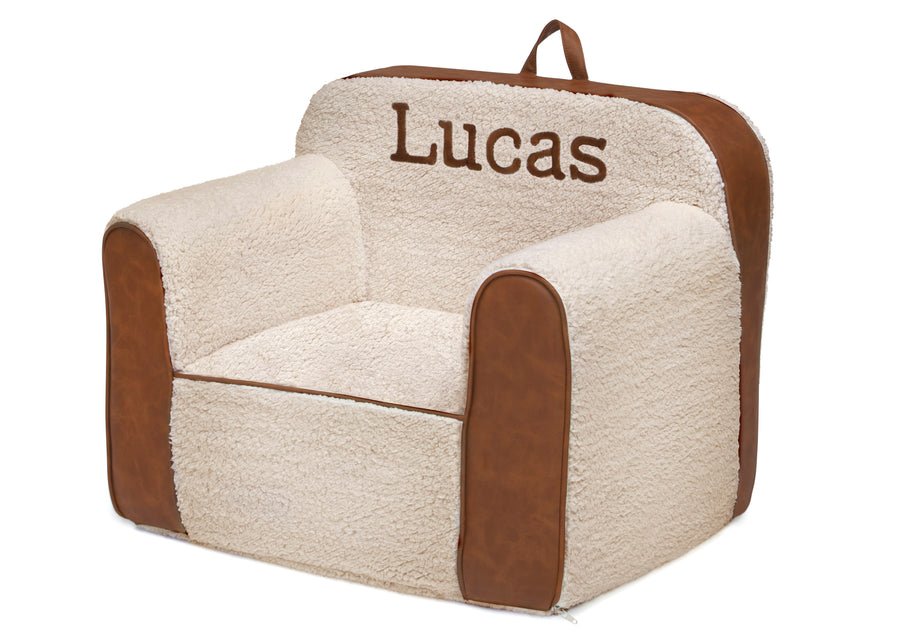 Cream Sherpa with Brown Leather (5047) 4-Personalized Cozee Sherpa and Faux Leather Chair for Kids