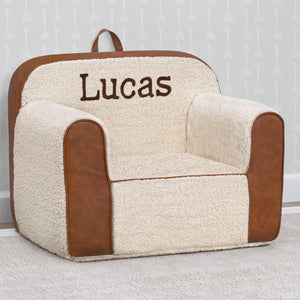 Cream Sherpa with Brown Leather (5047) 8-Personalized Cozee Sherpa and Faux Leather Chair for Kids