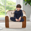 Cream Sherpa with Brown Leather (5047) 1-Personalized Cozee Sherpa and Faux Leather Chair for Kids