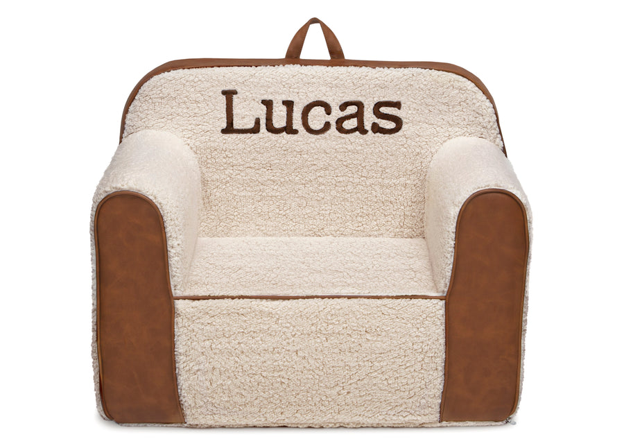 Cream Sherpa with Brown Leather (5047) 2-Personalized Cozee Sherpa and Faux Leather Chair for Kids