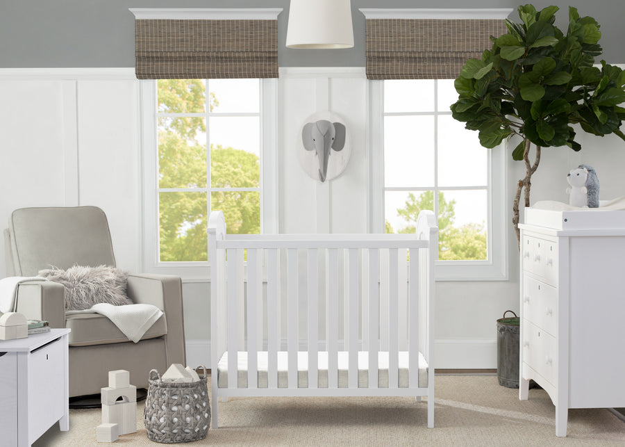 Textured White (1349) 8-Farmhouse Mini Baby Crib with 2.75-inch Mattress
