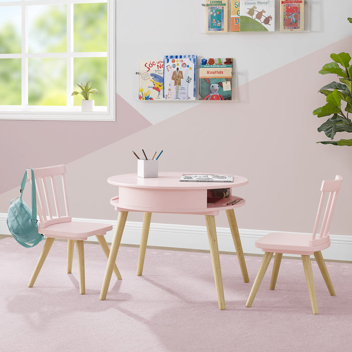 Blush Pink with Natural  (1380) 0-Hudson Storage Table & 2-Piece Chair Set