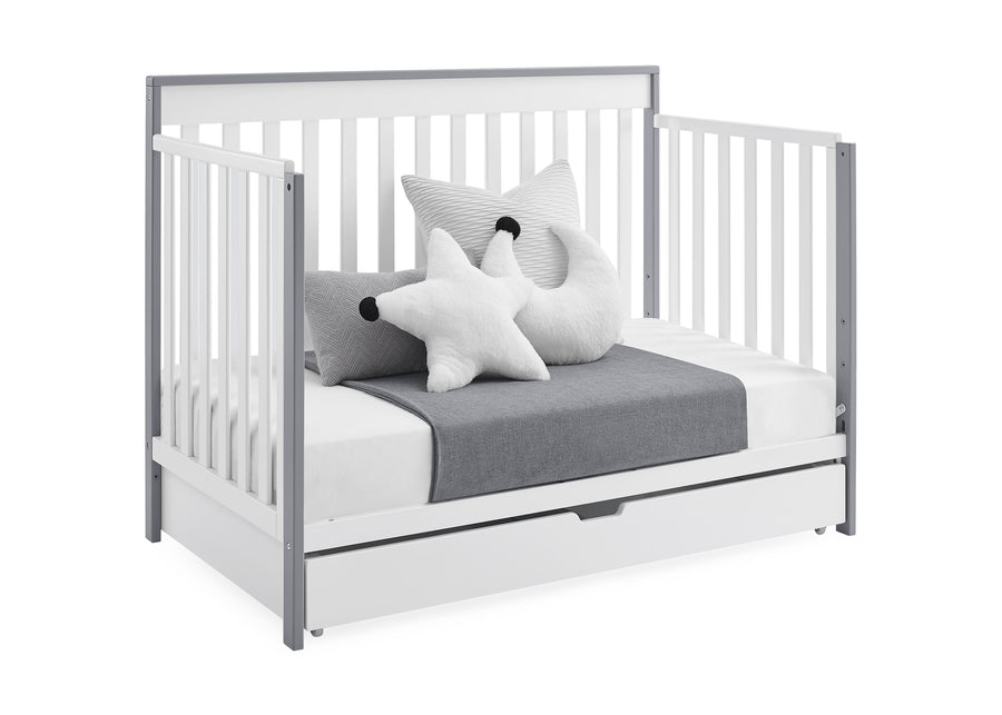 Bianca White with Grey (166) 5-Mercer 6-in-1 Convertible Crib with Storage Trundle