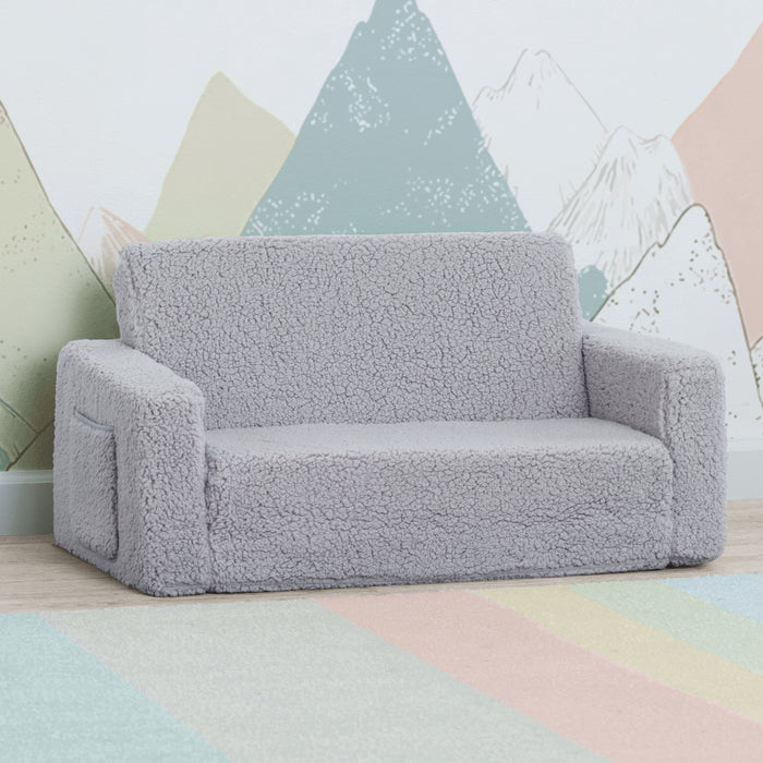 Grey Sherpa (5031) 0-Cozee Flip-Out Sherpa 2-in-1 Convertible Sofa to Lounger for Kids