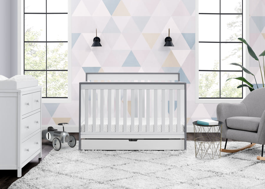 Bianca White with Grey (166) 1-Mercer 6-in-1 Convertible Crib with Storage Trundle