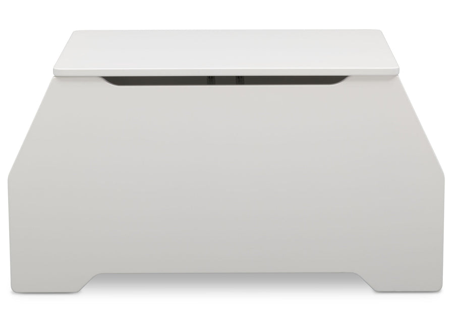 Delta Children Bianca White (130) Nolan Toybox (W101450), Front View, b4b 4-Signature Toy Box w/ Book Storage