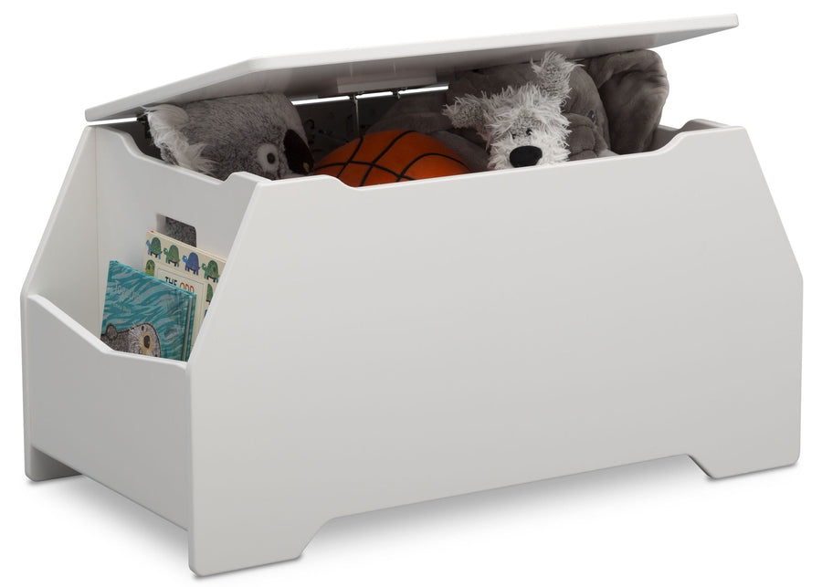 Delta Children Bianca White (130) Nolan Toybox (W101450), Right Silo with Props, b3b 2-Signature Toy Box w/ Book Storage