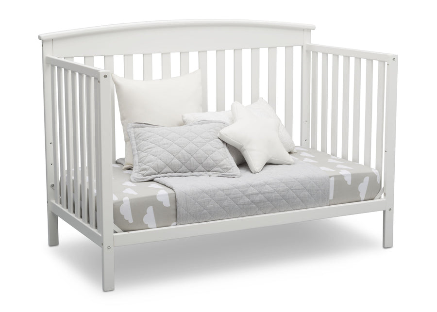 Delta Children Bianca White (130) Finley 4-in-1 Convertible Baby Crib Day Bed Angled View a6a 7-Finley 4-in-1 Convertible Baby Crib