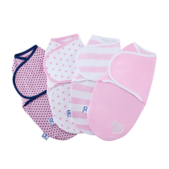 Girl (5004) 2-Little Lambs Adjustable Swaddle Wrap - Size Extra Small, Fits Babies 0-3 Months/4-7 lbs., 4-Pack