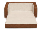 Cream Sherpa with Brown Leather (5047) 5-Cozee Flip-Out Sherpa and Leather 2-in-1 Convertible Sofa to Lounger for Kids